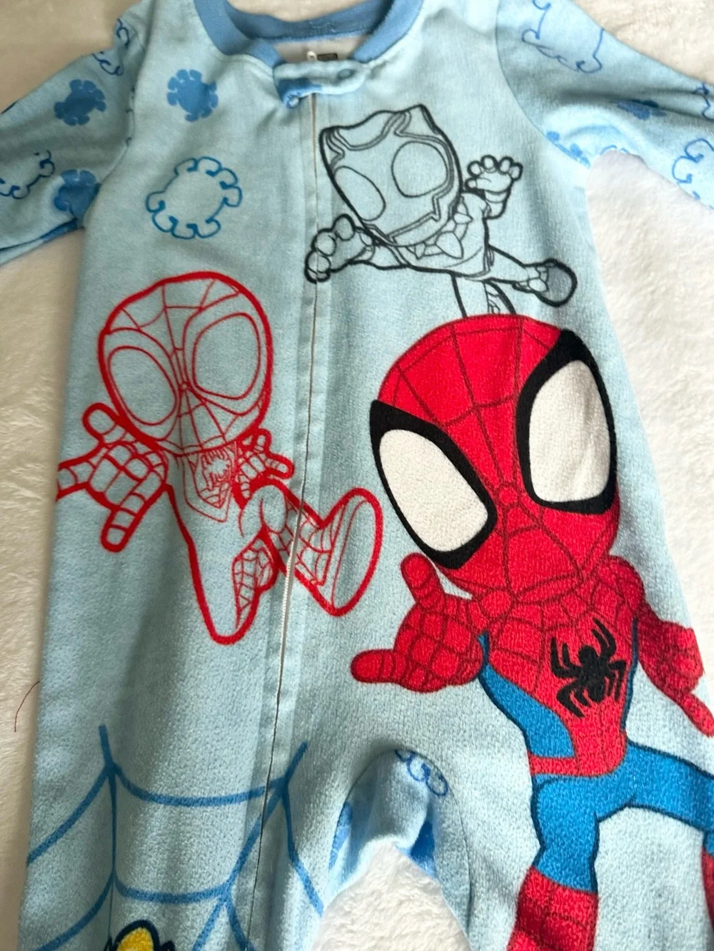 Marvel Spider-Man Red & Light Blue Kids Footed Pajamas